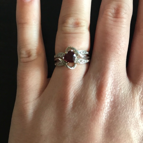 Kay Jewelers Silver and Red Trillion-Cut Ring - Picture 4 of 5